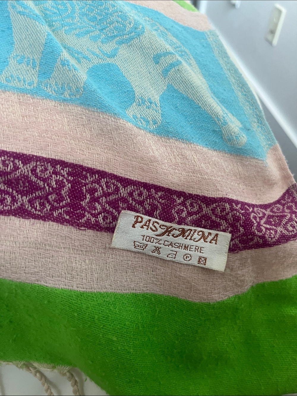 pashmina Multicolor Cashmere Striped Poncho – Aqua, Pink, Green & Magenta